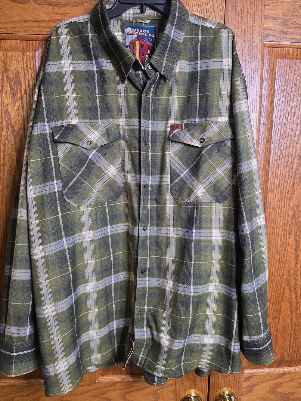 DIXXON Olive and White Plaid Shirt with Leather Logo Tab
